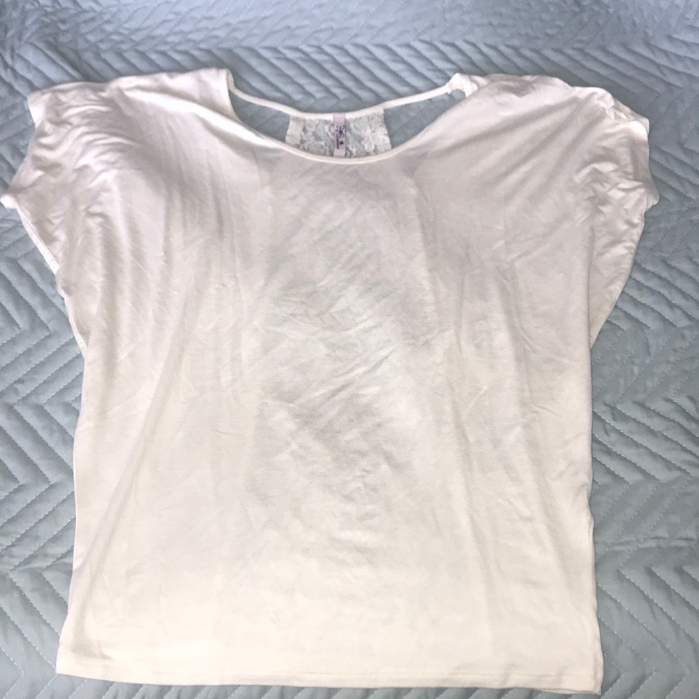 White stretch, lace back top